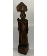 Vintage Asian Man Hand Carved Wood Statue Walking Staff Bundle On Head 7” - £12.44 GBP