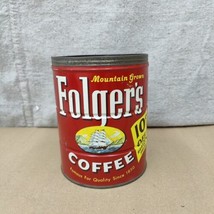 Vintage 1959 Folger&#39;s Coffee Tin 2 Lb Red Can 10 cent Off No Lid - £23.59 GBP