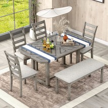 Merax 6-Piece Rubber Wood Dining Table Set with 4 Cushioned Chairs and Bench, Be - $1,259.99