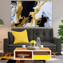 Black and White Fluid, Gold Marble Art 1, Canvas Wall Art - £28.60 GBP+