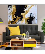 Black and White Fluid, Gold Marble Art 1, Canvas Wall Art - £28.30 GBP+