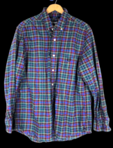 Chaps Ralph Lauren Shirt Large Mens Button Down Bright Tartan Plaid Check Blue - £29.72 GBP