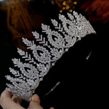 New Cubic Zirconia Bridal Crown Tiara Leaf Crystal Headband Wedding Hair Accesso - £111.39 GBP