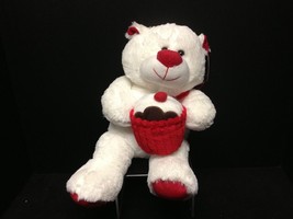 Red &amp; Pink Valentines Bear White Bear with Cupcake Plush Stuff Animal ~11&quot; - £6.04 GBP