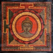 OIL VARNISHED SRI YANTRA  MANDALA  MEDICINE BUDDHA  ORIGINAL THANGKA PAI... - $2,725.40 MXN