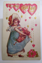 Valentine Postcard Victorian Child In Bonnet Pile Of Hearts Vintage Embossed - £7.57 GBP