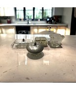 Lot of 4 Antique Pewter Glass Dishes Butter, Sugar, Creamer, Sugar Packe... - $28.71