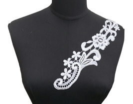  1 pc Flower White Emb Lace Patch Neckline Collar Motif Applique need Sew A337 - £5.45 GBP