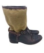 FRYE Melissa Short Shaft Women&#39;s Moto Brown Canvas Leather Buckle Boots 8B - $50.12