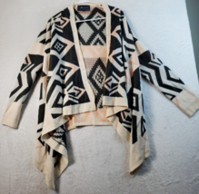 Paper Crane Cardigan Sweater Women Small Beige Black Knit Long Sleeve Open Front - £13.10 GBP