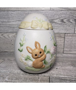 Vintage Lefton Easter Egg Bunny Rabbit Bisque Porcelain Trinket Box Candle  - $17.83 CAD