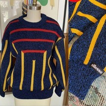 ELLESSE Vintage Wool Sweater Men Unisex blue yellow red black Stripe M L - £53.74 GBP