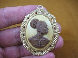 (CA20-1) Rare African American Lady Brown + Ivory Oval Cameo Pin Pendant Jewelry - £26.38 GBP