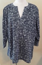 Talbots Cotton Blue &amp; White Shell Print V-Neck Tunic Top Size 2X Nautica... - $413.15 MXN
