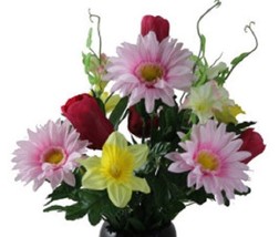 Silk Flower Cemetery Vase Daffodil Red Tulip Daisy - £37.02 GBP