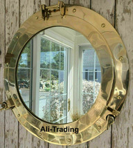 20&quot; Brass Porthole Mirror ~ Nautical Wall Decor- Large Ship Cabin Decor - £123.39 GBP