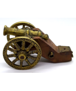 Replica Cannon With Brass Wheels &amp; Barrel With Wood Carriage Unique Vintage - £28.03 GBP