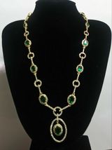 Pretty 18.64CT Oval Cut Simulated Emerald Tennis Necklace Gold Plated925 Sliver  - £317.51 GBP