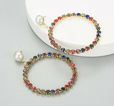 pearl multi-color big loop rhinestone dangle earrings Mexico 5 de Mayo - £10.35 GBP
