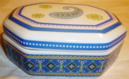 Miniature Charming Porcelain Trinket Box Andrea By Sadek Capri Blue - £12.82 GBP