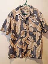 Men’s Hawaiian Shirt Panama Jack Reverse Print Leaves Black &amp; Tan Men’s M - £10.27 GBP