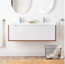 New Matted White 48&quot; Bisbee Wall-Mount Vanity - with Warm Oak Frame by S... - £915.90 GBP