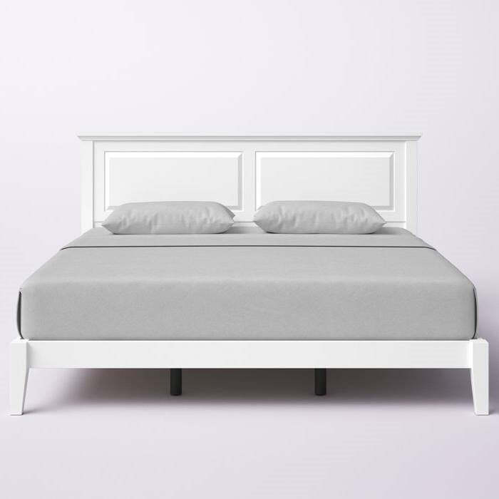 Solid Oak King Platform Bed With Headboard In White Item image 5