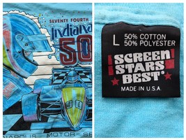 1990 Indianapolis 500 Speedway T Shirt Blue Screen Star 50 50 USA Luyendyk L - £14.83 GBP
