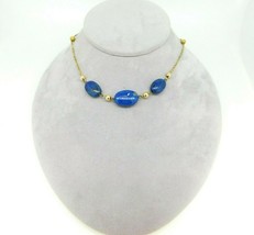 Art Deco Genuine Natural Sodalite Necklace with 9k Gold Paperclip Chain (#J5033) - £428.17 GBP