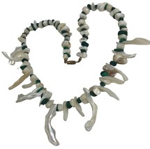 Vtg Necklace Shell Mother of Pearl Spike Bead Collar Festoon Mermaidcore beach - £45.86 GBP