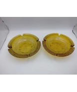 Vintage 2 Amber Glass Ashtray Round MCM Trinket Dish Birds Nest 8.75&quot; - $216.96 MXN