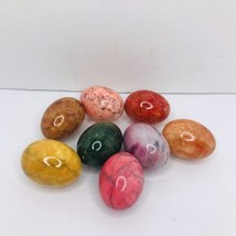 Vintage Marble Alabaster Granite Stone Easter Eggs X 8  Hand Carved Multicolor - £62.28 GBP