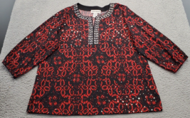 Cathy Daniels Blouse Top Womens XL Multi Floral Embellished 3/4 Sleeve Pullover - £13.82 GBP