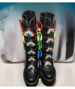 New Super Cute Black Rainbow Heart Platform Boots Size 9 - $1,917.83 MXN