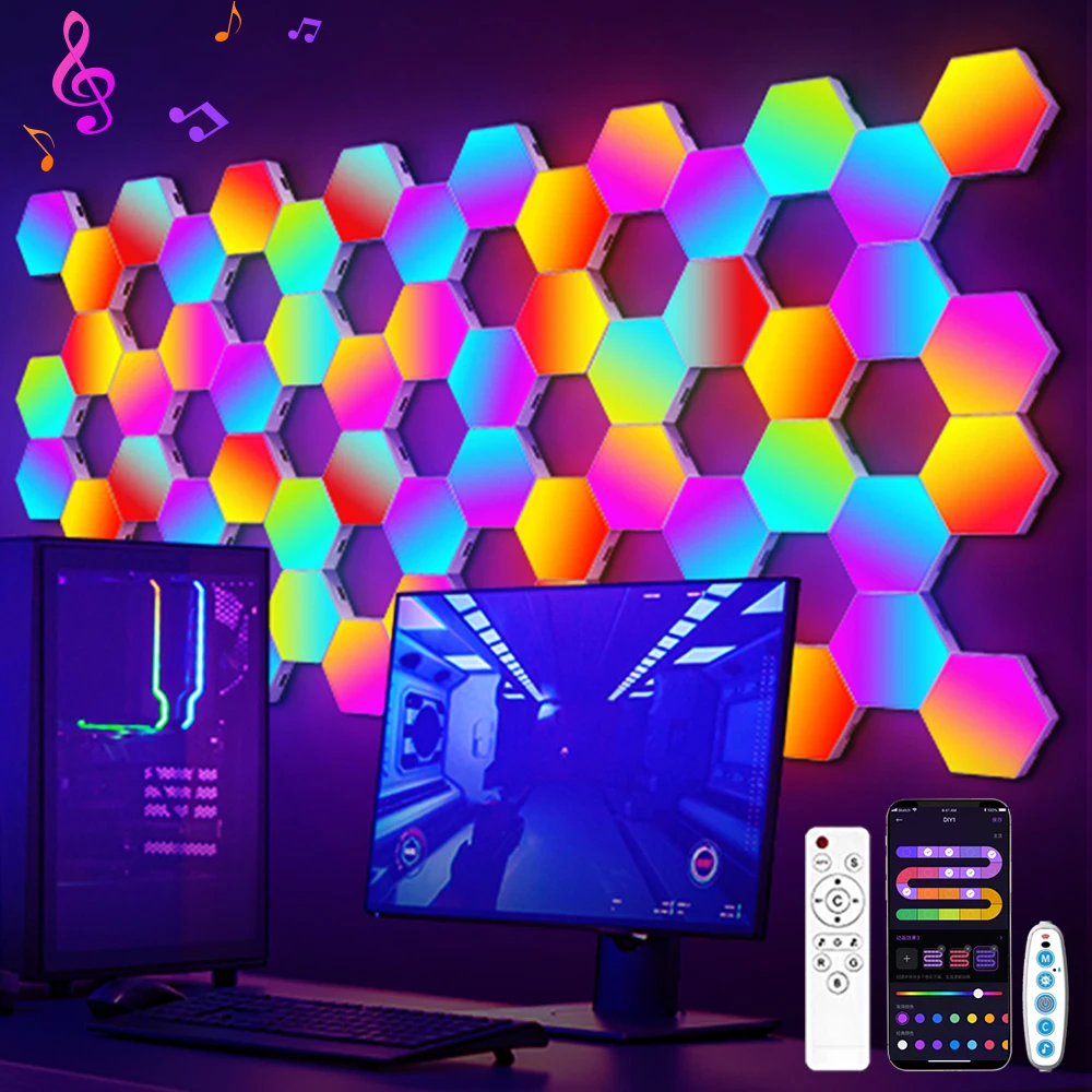 20/12/8/3 Pack Hexagon Lights Wall RGB Panel Smart APP Hexagonal Modular Gaming - £17.31 GBP+