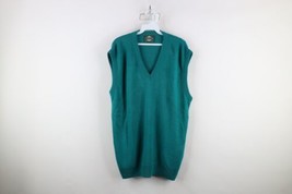 Vintage 90s Streetwear Mens Size 2XLT Blank Knit V-Neck Sweater Vest Teal USA - $49.45