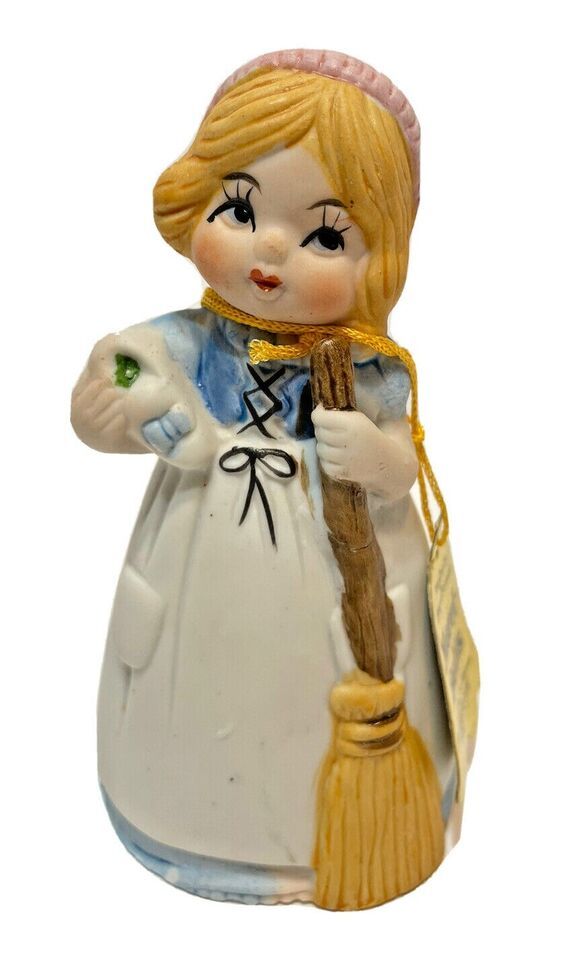 Vintage Bisque Porcelain Bell Cinderella Figurine Tag Merri Bells Jasco 1978 - $12.45