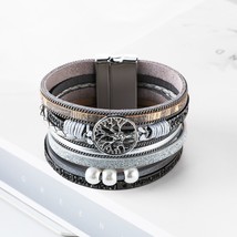 WYBU Leather Wrap Bracelet For Women Charm Pearl Magnet Buckle Bracelet Life of  - £9.96 GBP