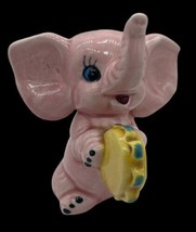 Vintage Ceramic Pink Elephant Figurine Made in Japan 4&quot; Tambourine - $18.00