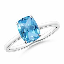 ANGARA Prong-Set Cushion Swiss Blue Topaz Solitaire Ring for Women in 14K Gold - £701.40 GBP