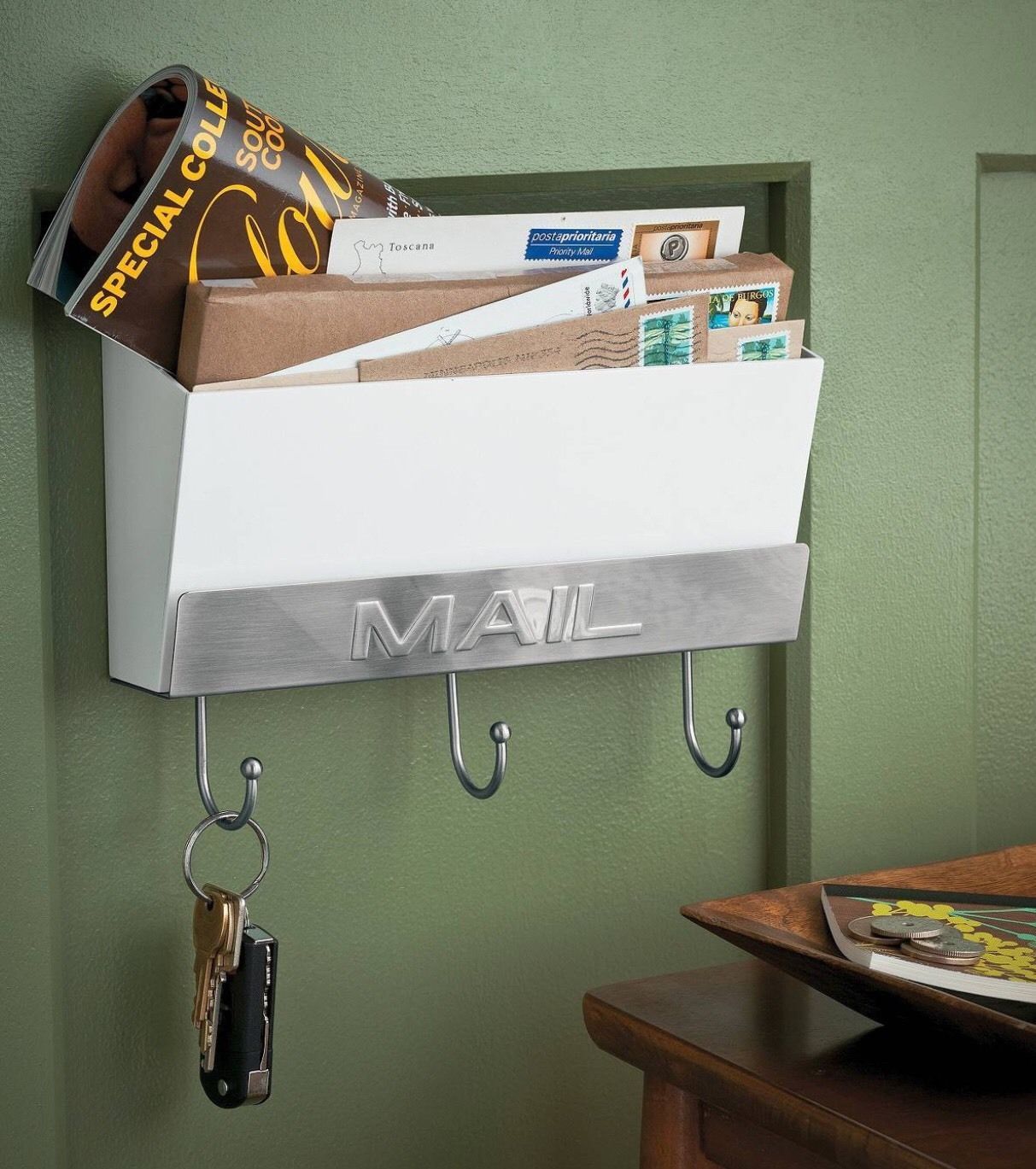 Primary image for Threshold Mail Holder With Key Hooks - White Color - New - Conquer The Clutter!