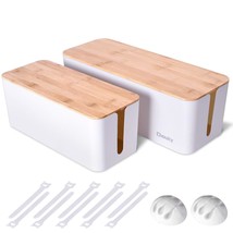 2 Pack Large Cable Management Box  Wooden Style Cord Organizer And Cover For Tv  - £45.61 GBP