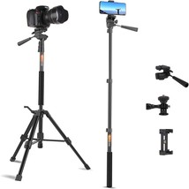 70-Inch Camera/Phone Tripod Monopod Aluminum Lightweight Compact for Travel - £39.07 GBP