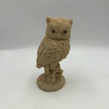 Vintage Owl Figurine Red Glass Eyes Tabletop Animal Bird Decor Resin - $14.83