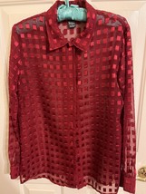 Notations Sz Small Semi Sheer Red Long Sleeve Button Up Blouse - $186.81 MXN