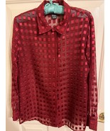  Notations Sz Small Semi Sheer Red Long Sleeve Button Up Blouse - $186.81 MXN