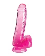 KING COCK CLEAR LY THE BEST DILDO WITH BALLS PINK 6 INCH DONG - $38.21