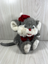 Dayton Hudson vintage plush Christmas mouse gray white red hat bow tie - £4.72 GBP