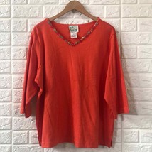 Quacker Factory orange v-neck buttons 3/4 sleeve - £18.16 GBP