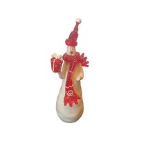 White Ceramic Snowman Red Glass Hat Scarf Gift 8 inches **see descr** - £8.45 GBP